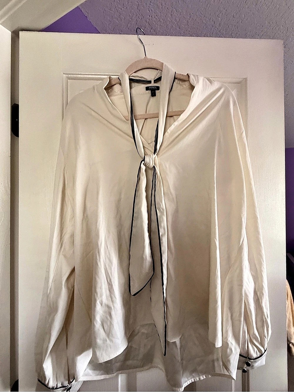 Express Relaxed Portofino Tie Neck Blouse White XL